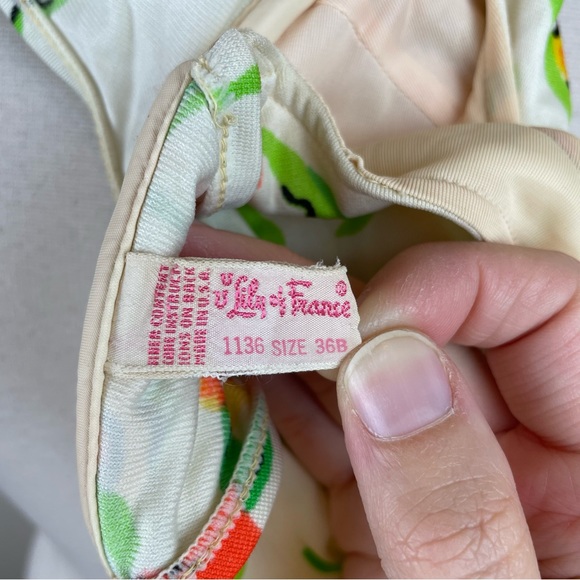 Vintage Lily Of France Swim Top Floral White Green Yellow Made In USA 36B - Picture 2 of 10